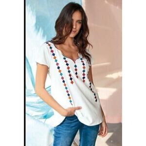 Soft Surroundings Short Sleeve Byzantine Tee Embroidered scalloped plus size 1X